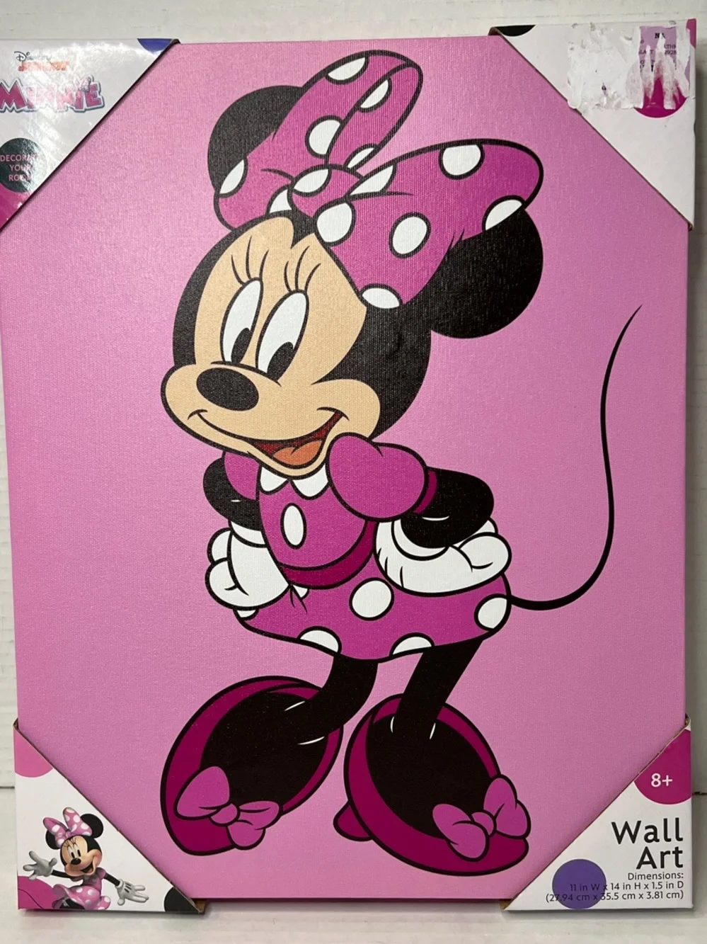 Disney Junior Minnie Mouse Hot Pink Polka Dot Wall Art Canvas New